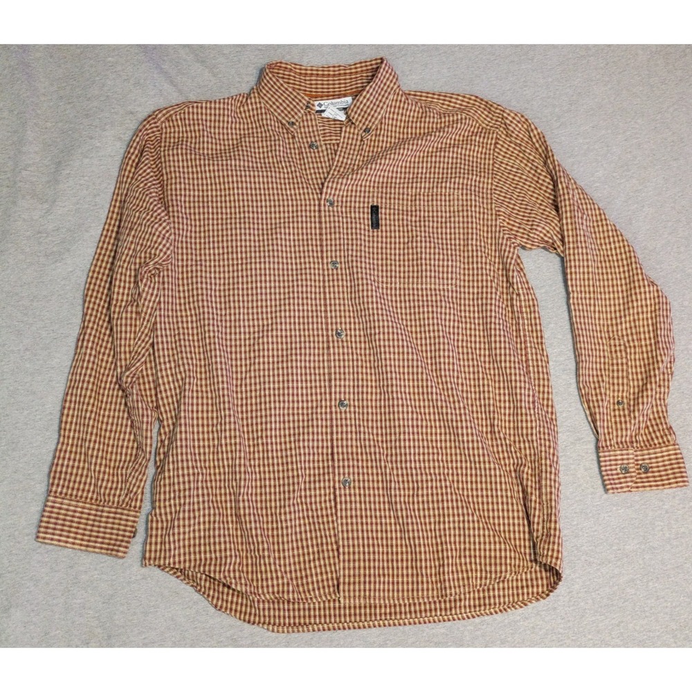 Columbia Sportswear Mens Large Red Plaid Cotton Button Down Shirt AM7109